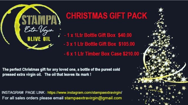 Gift a bottle of STAMPA Extra Virgin Olive Oil for Christmas !

#oliveoil #food #gift #giftideas #christmas #foodlover #chefaustralia